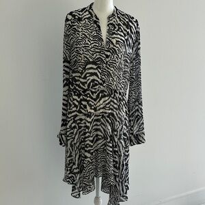 AllSaints Black and White Zebra Print Long Sleeve Dress